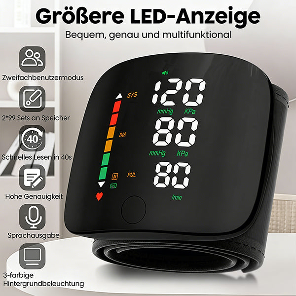 Handgelenk-Blutdruckmonitor – LED-Display, verstellbar, Gesundheitsüberwachung